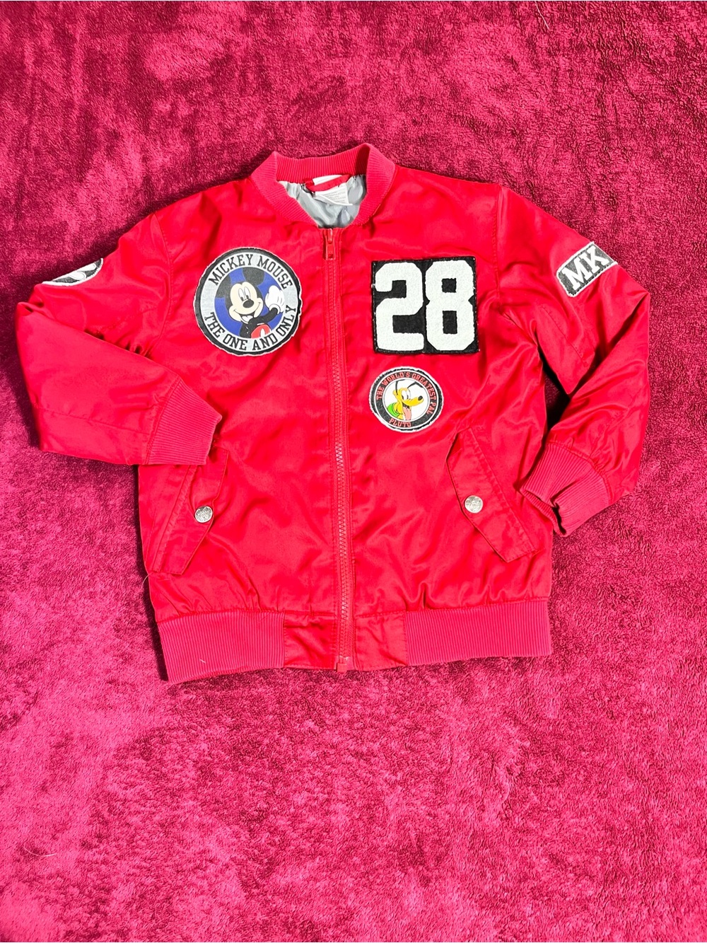 Disney Red Mickey Mouse Patch Bomber Jacket for Kids